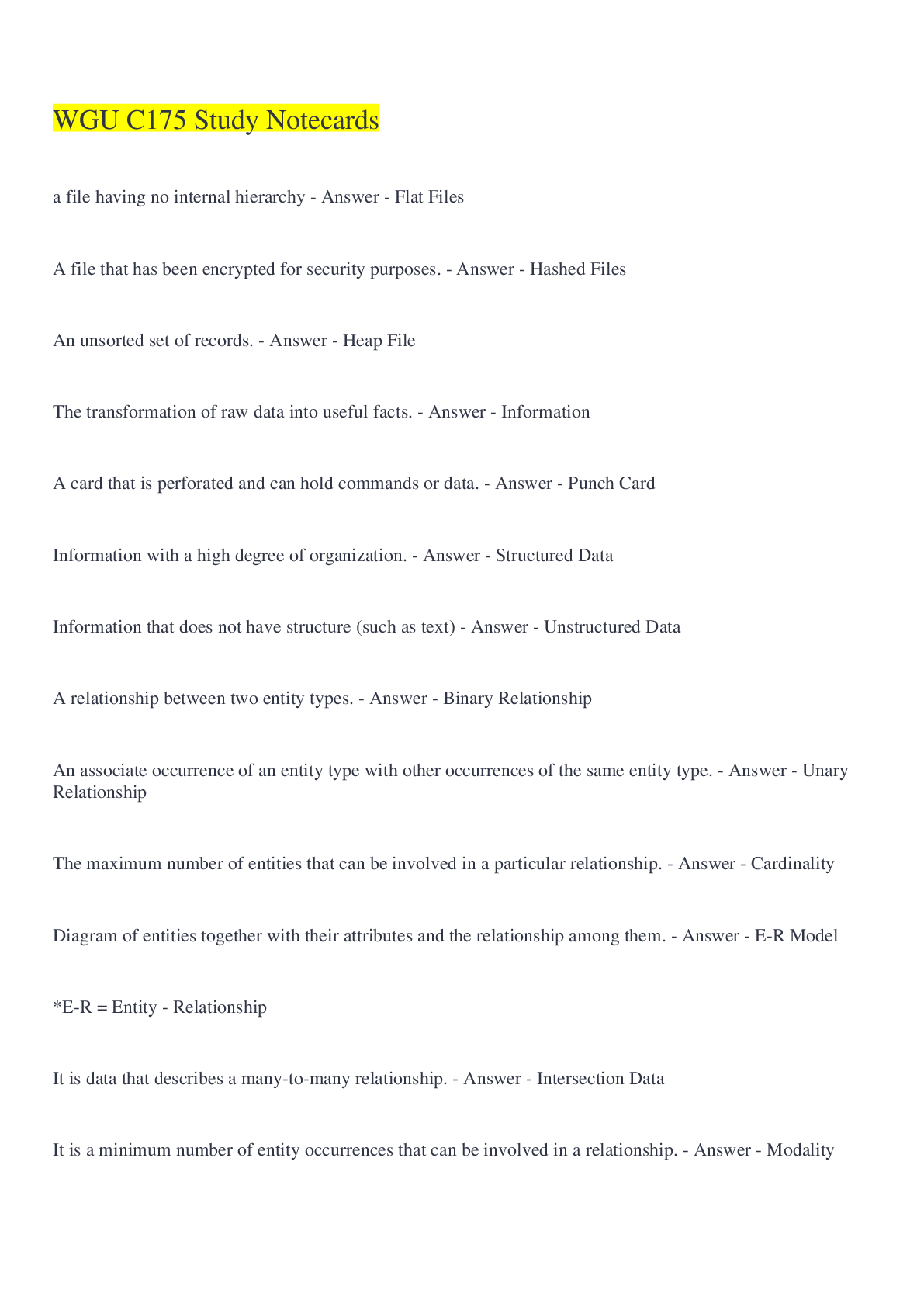 Preview image of WGU C175 Study Notecards document